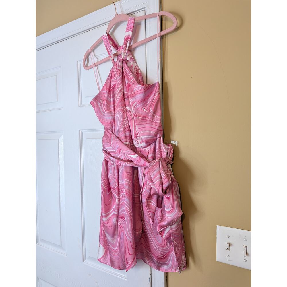 Amanda Uprichard Marble Halter Mini Dress Size  Medium Pink Barbiecore Glam - Picture 5 of 6